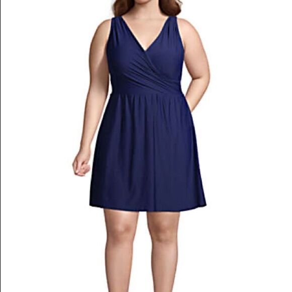 Land’s End Plus Standard Sizes surplice wrap one piece tummy control various - Picture 4 of 9